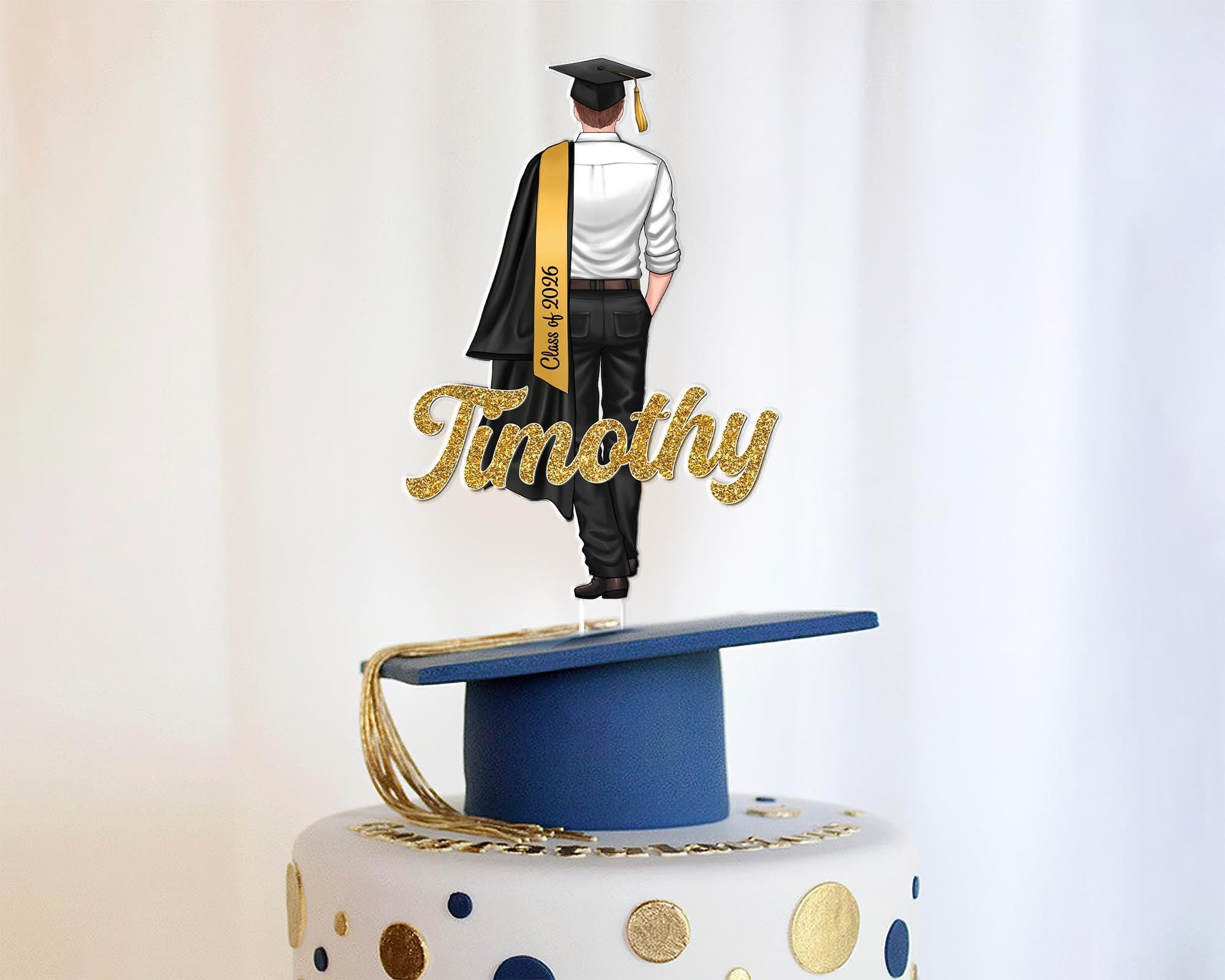Custom Graduation Acrylic Cake Topper 2026, Personalized Grad Boy Cake Topper, Class of 2026 Party Decor, High School Graduate Gift for Him