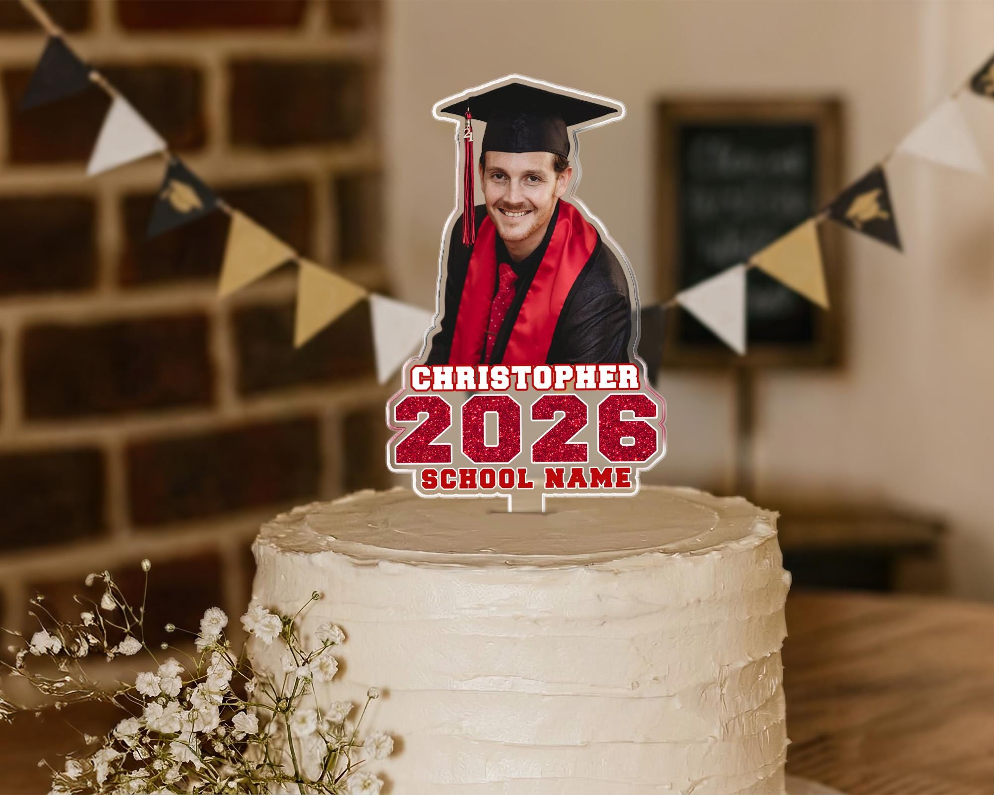 Custom Photo Graduation Cake Topper – Celebrate the Class of 2026 in Style