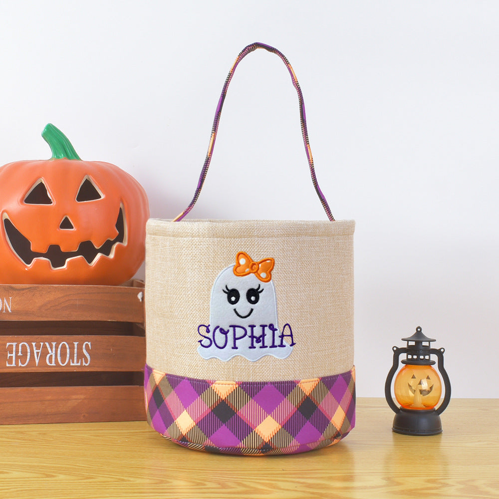 Trick-or-treat bucket, Embroidery Name Personalized, Kid's Candy Bag Halloween Basket