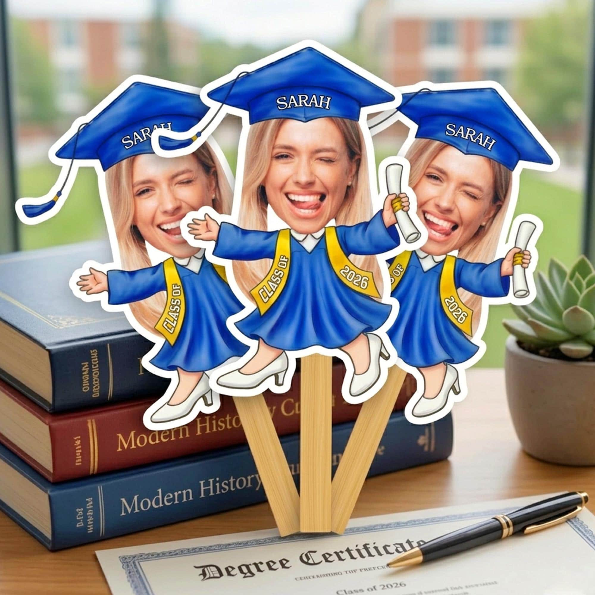 Custom Photo Graduation Fan, Personalized Face Fans, Class of 2026