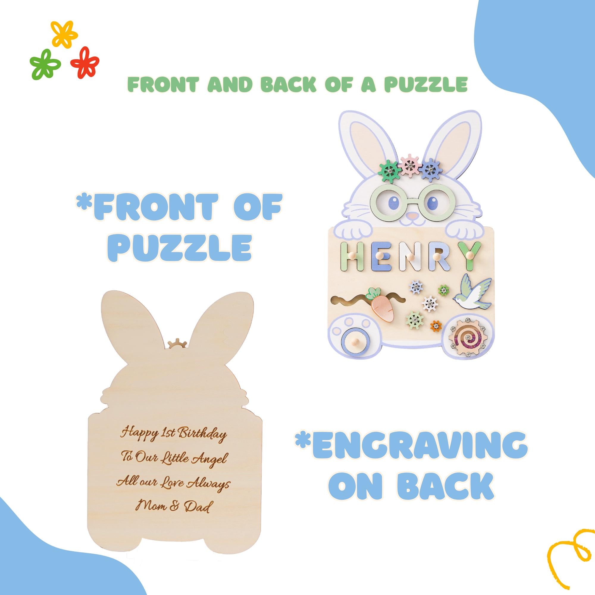 Custom Rabbit Name Puzzle – Personalized Early Learning Busy Board