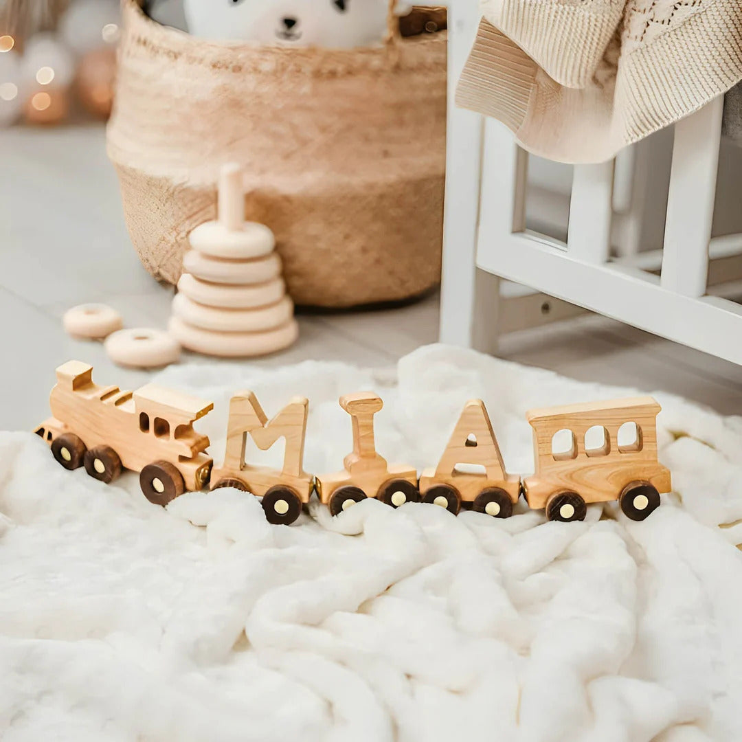 Personalized Train Name With Magnets First Birthday Gift Baby Toys Wooden Train With Railway Fidget Toys For Kids Nursery Decor