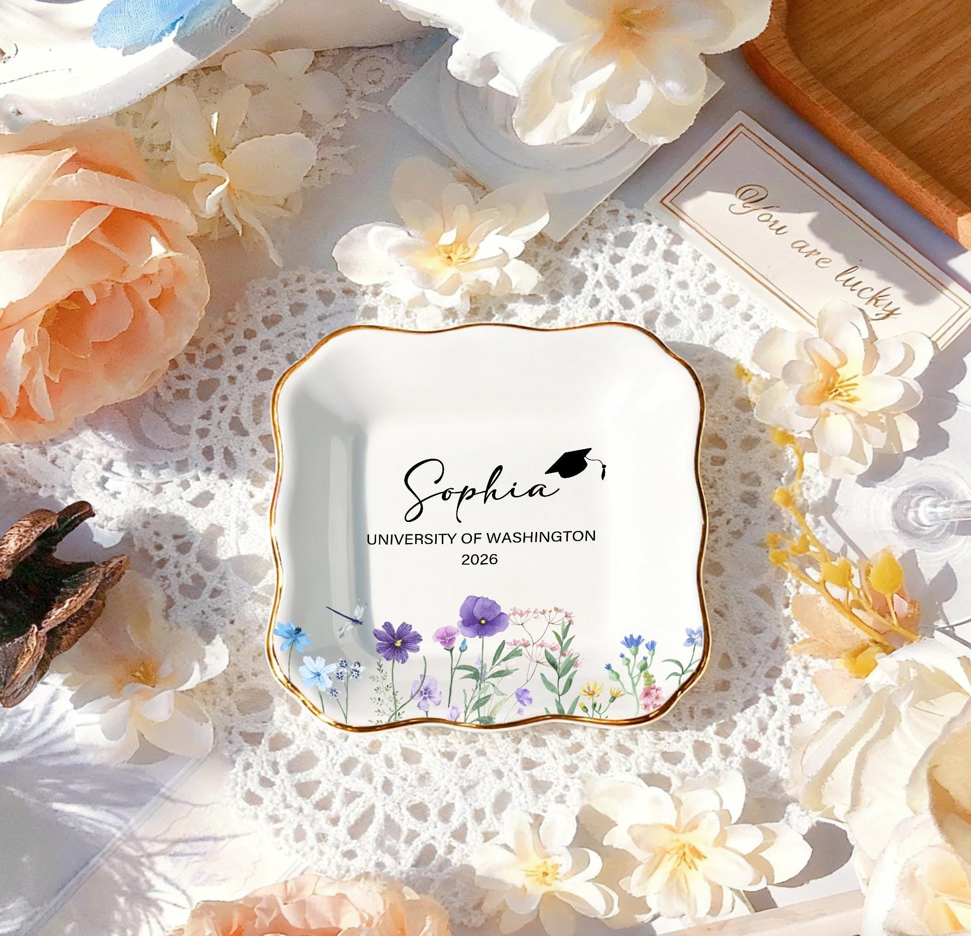 Personalized Wildflower Graduation Jewelry Tray