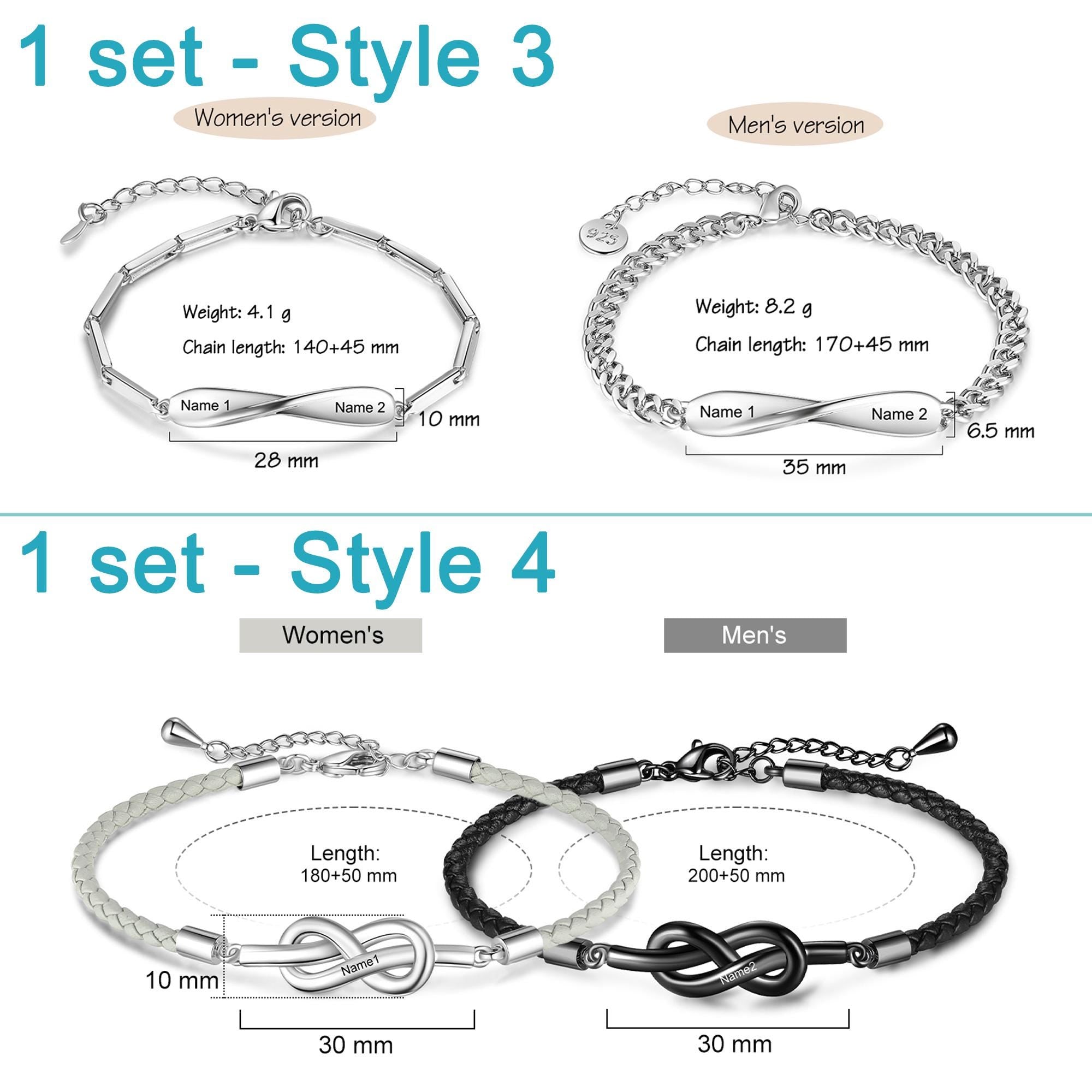 Personalized Infinity Couple Bracelets with Custom Names, Matching Gift for Him and Her