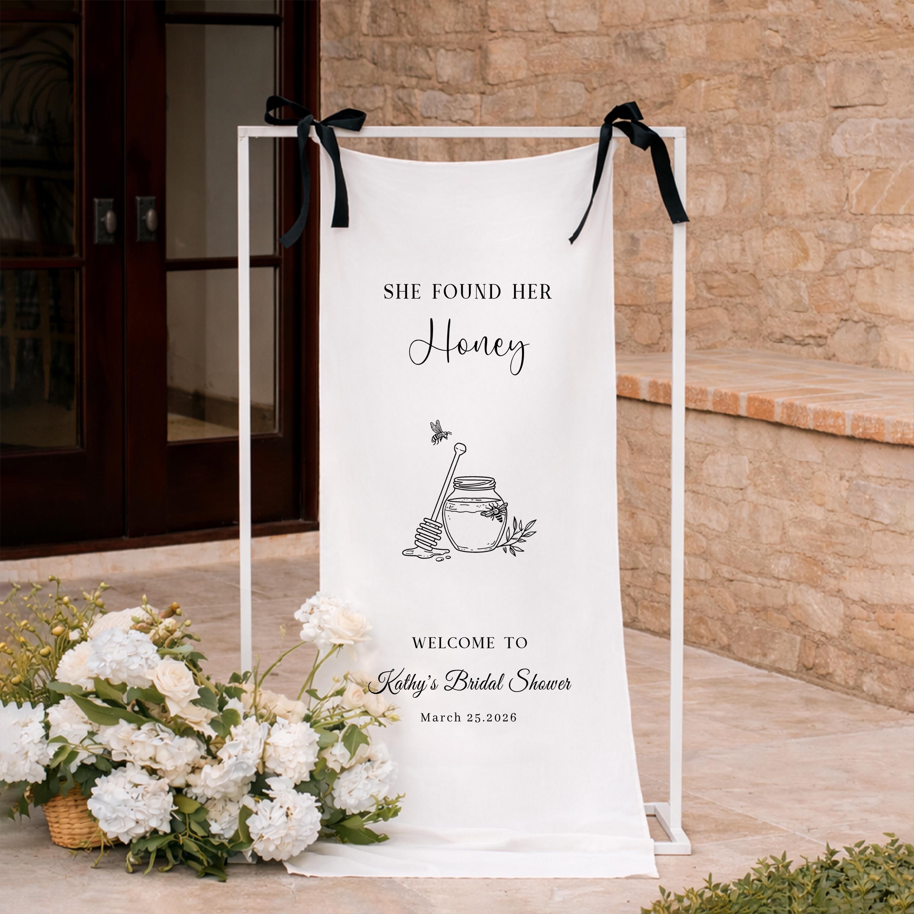 Personalized Bridal Shower Decor, Honey Bee Bridal Shower Linen Banner