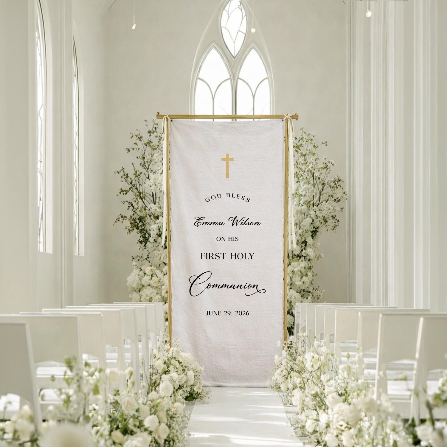 Personalized First Holy Communion Linen Banner