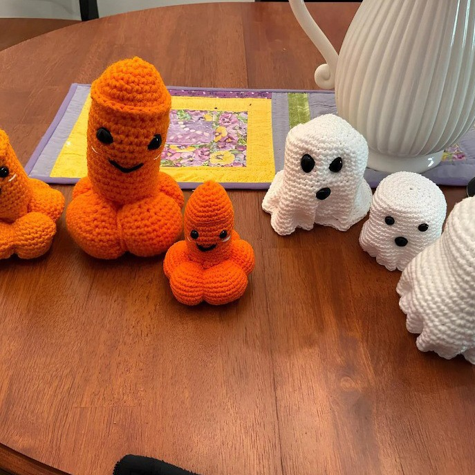 Halloween Pumpkin Ghost Crochet Ornament