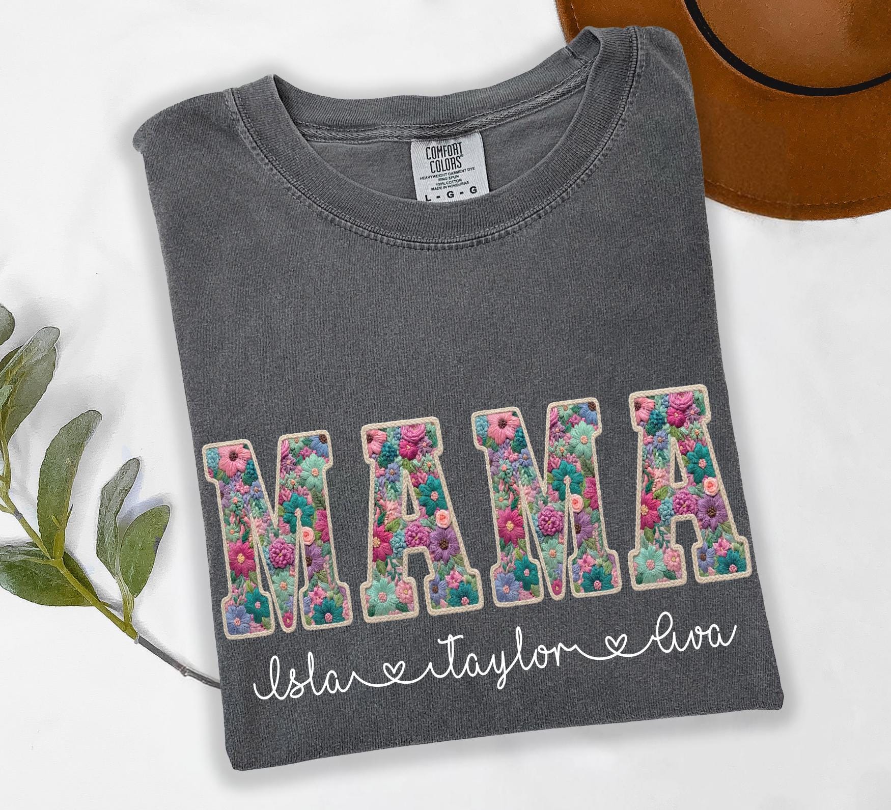 Personalized Mama Shirt – Faux Embroidery Kids Names Tee