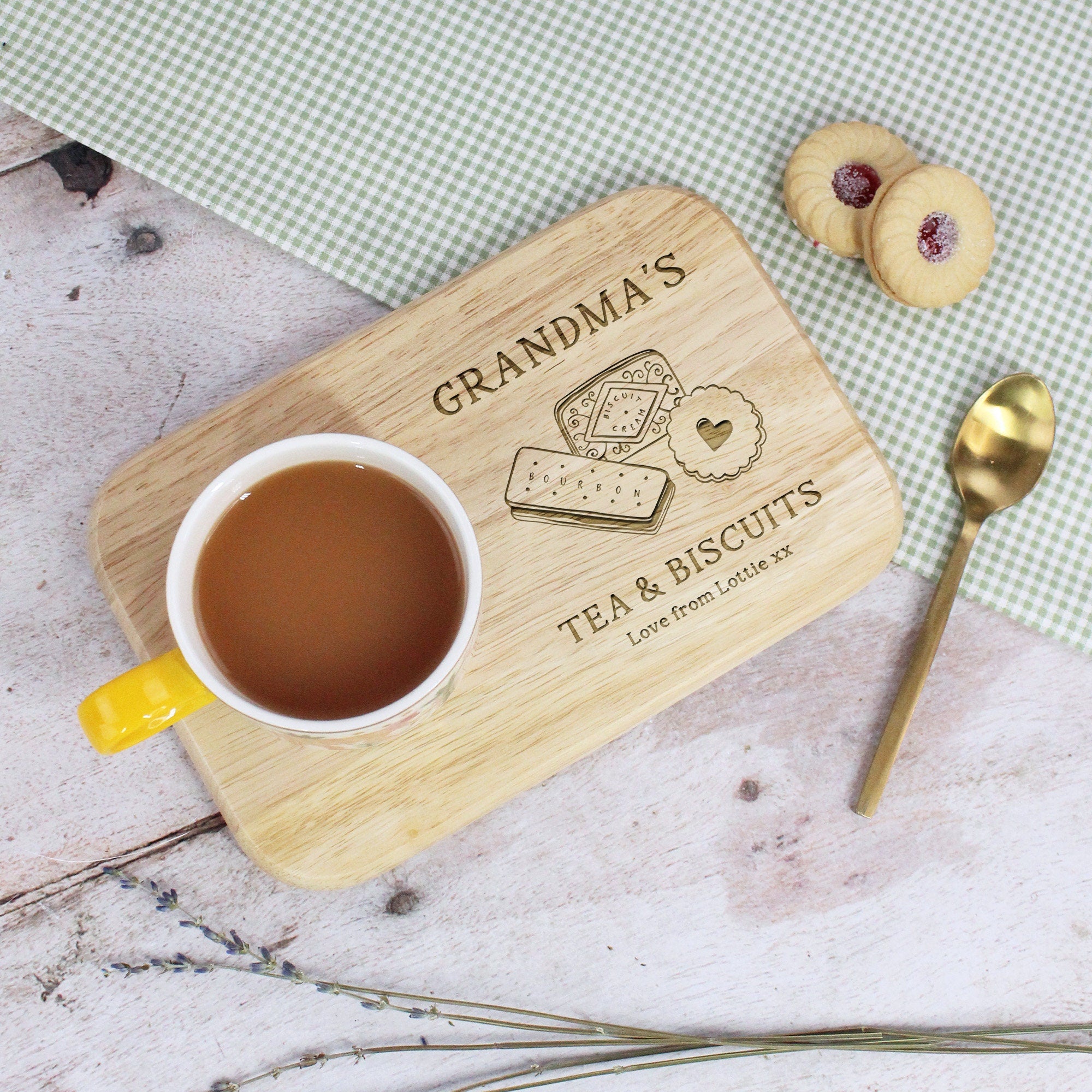 Custom Tea & Biscuit Board, Engraved Wood Treat Tray, Gift for Nanna, Grandma, Granny