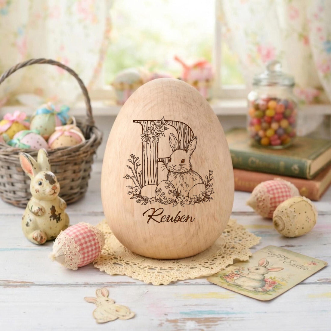 Personalized Wooden Easter Egg, Custom Bunny Name Gift