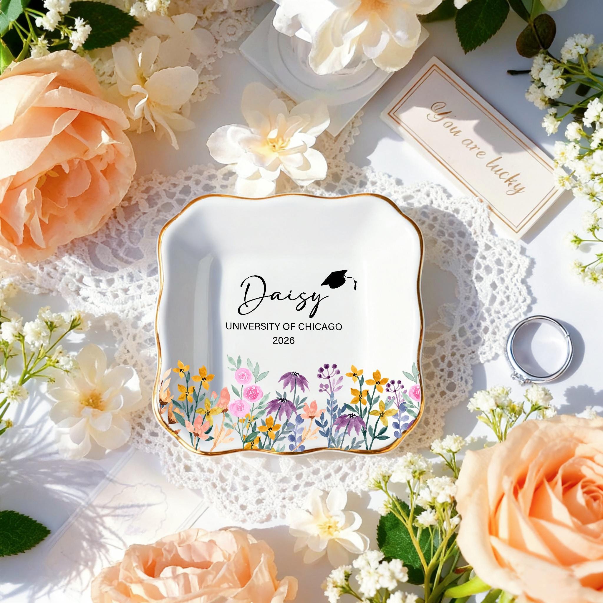 Personalized Wildflower Graduation Jewelry Tray