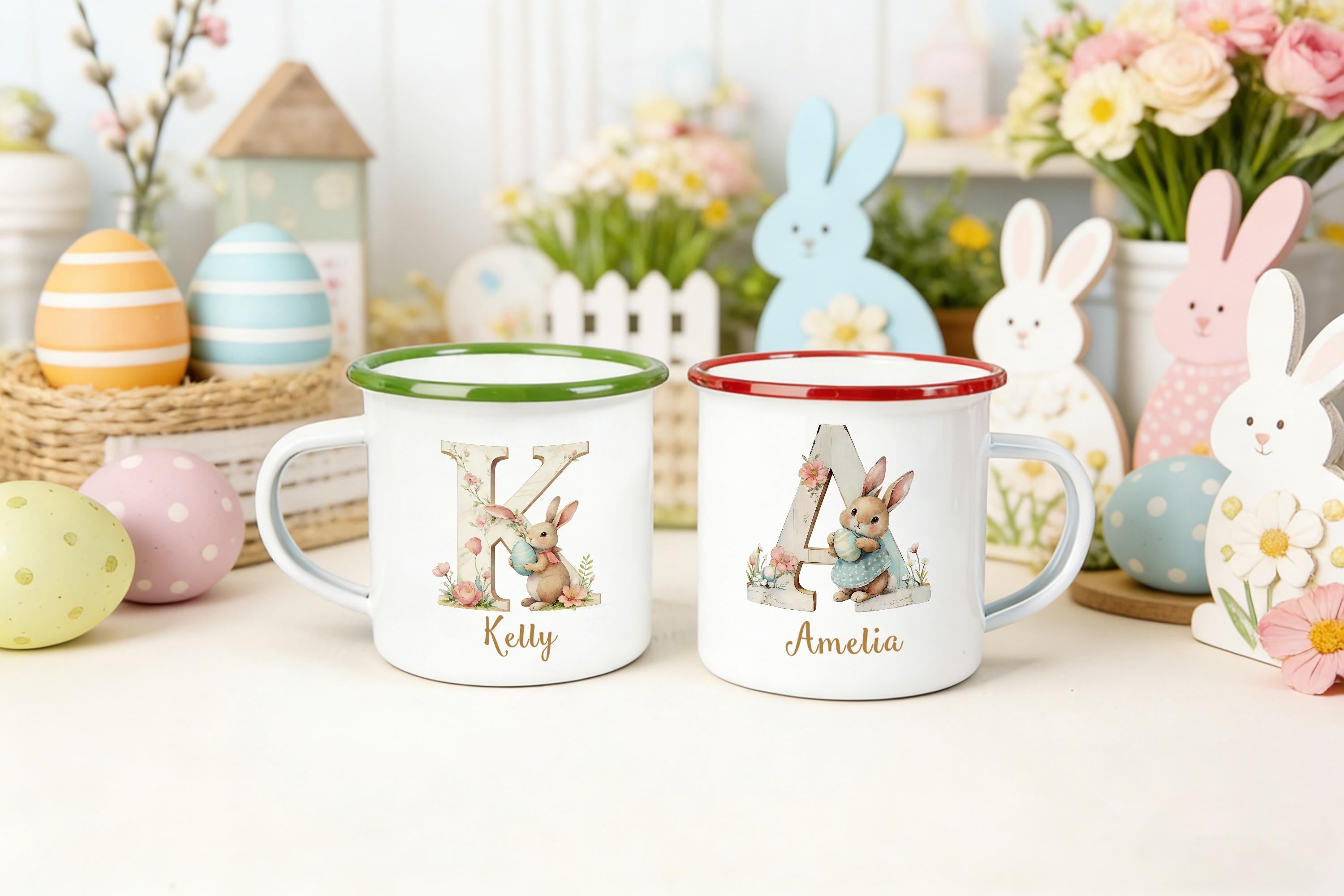 Personalized Easter Name Mug – Custom Initial and Name Easter Party Gift for Kids