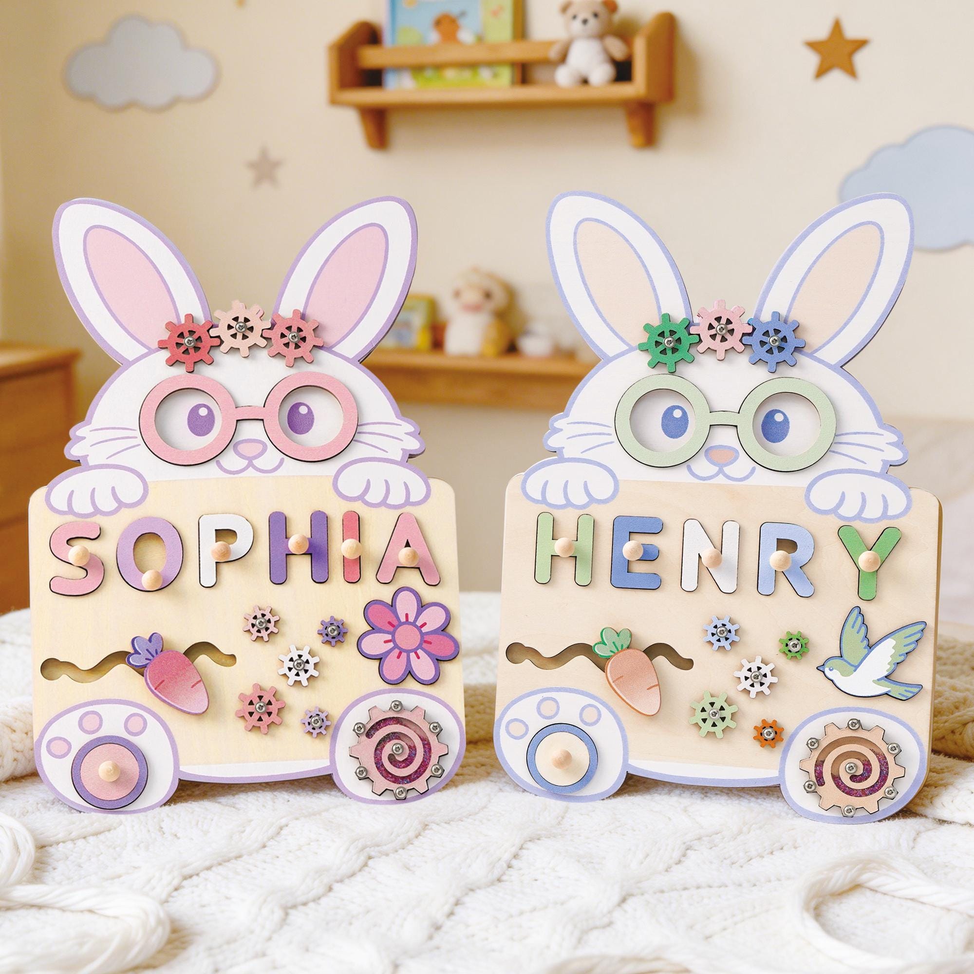 Custom Rabbit Name Puzzle – Personalized Early Learning Busy Board