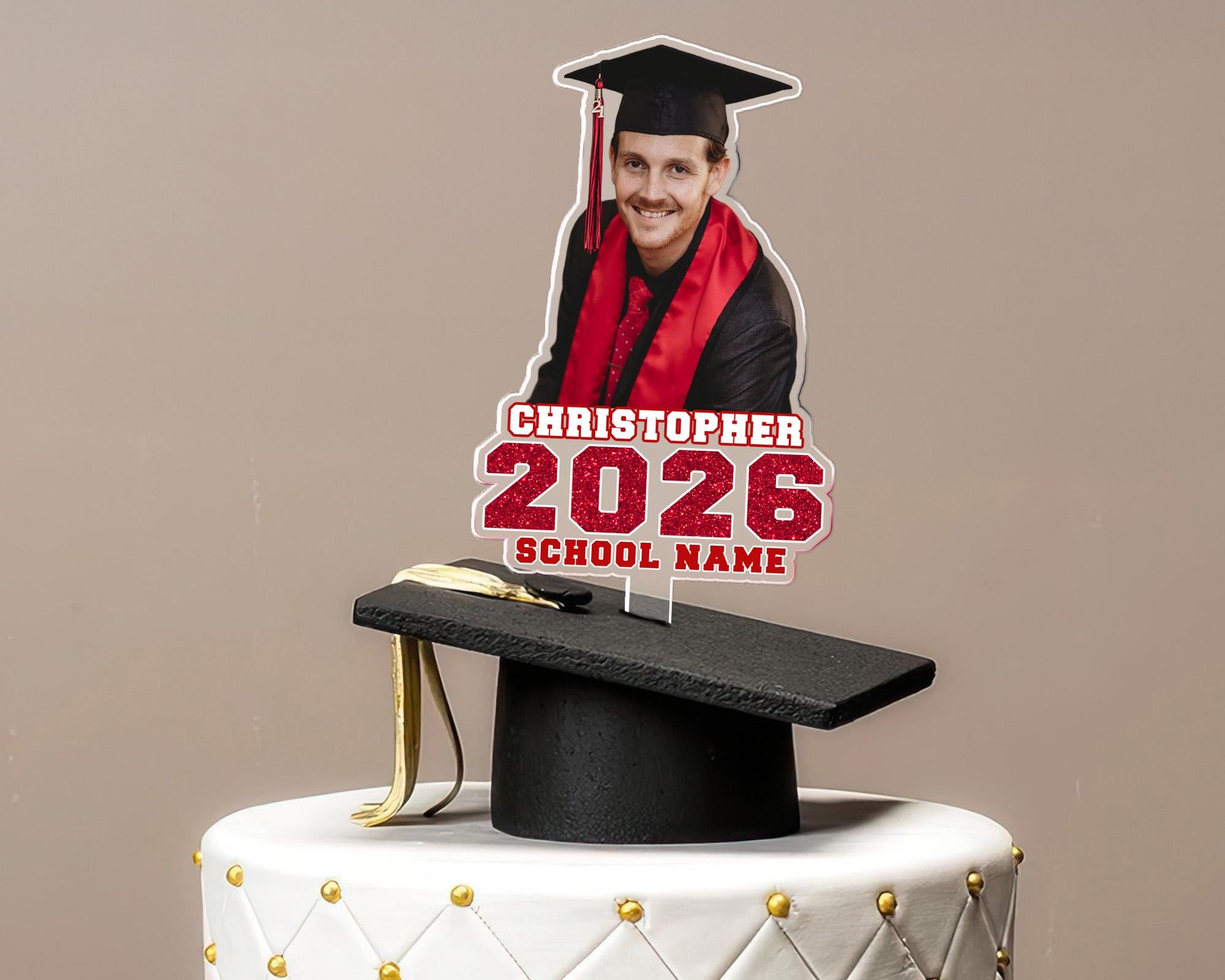 Custom Photo Graduation Cake Topper – Celebrate the Class of 2026 in Style