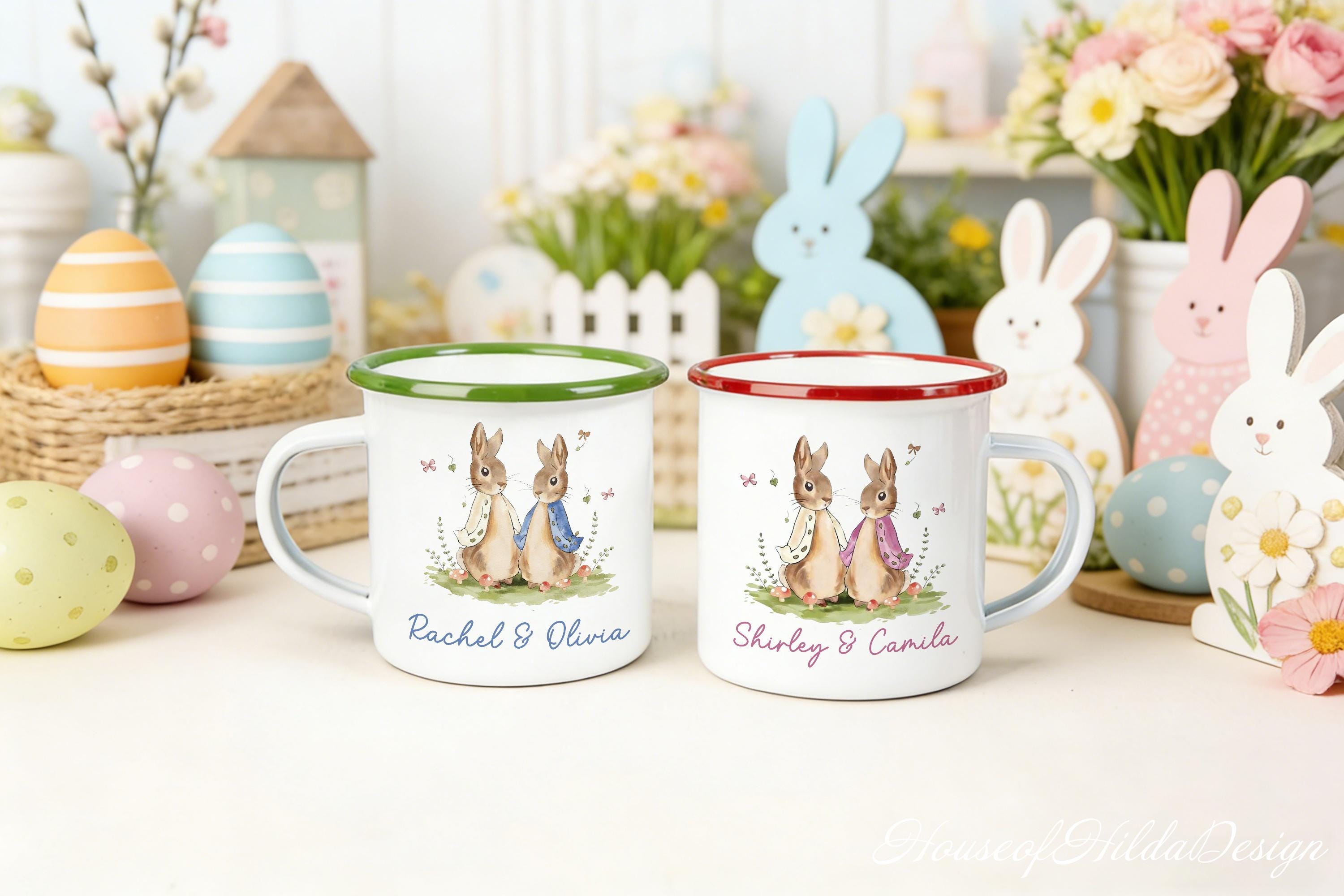 Personalized Kids Easter Enamel Mug – Bunny Rabbit Cup with Name