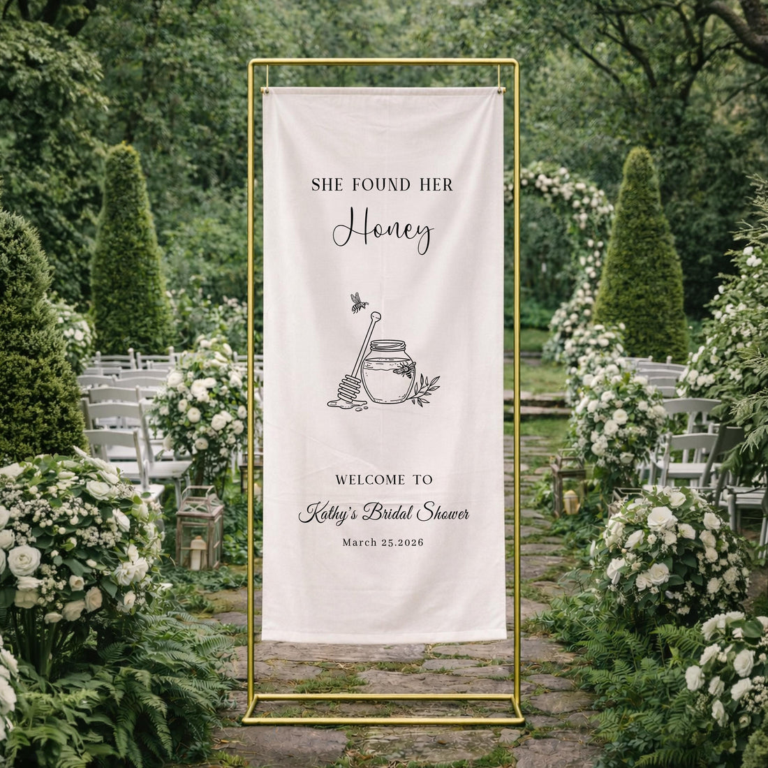 Personalized Bridal Shower Decor, Honey Bee Bridal Shower Linen Banner
