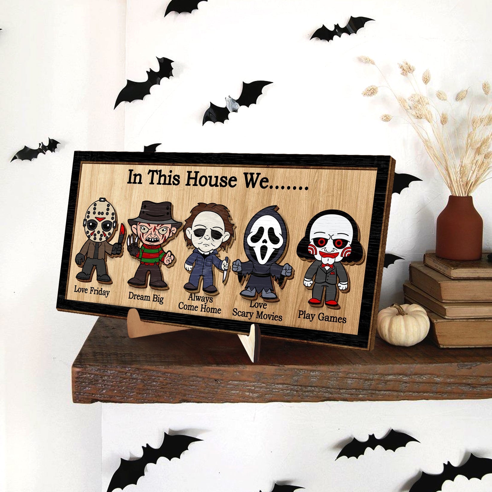 In This House We Horror Halloween 2 Layered Frame Wood Sign