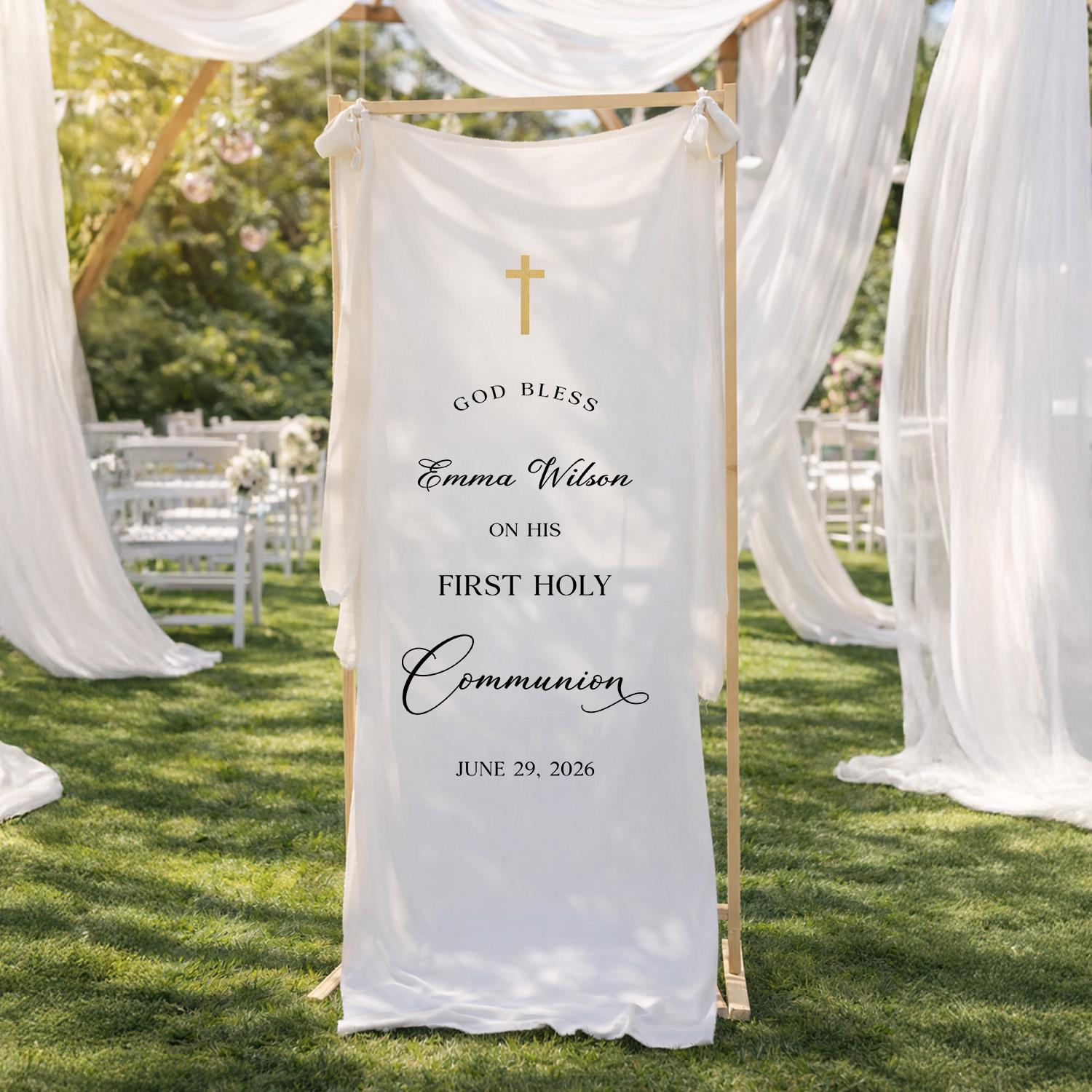 Personalized First Holy Communion Linen Banner
