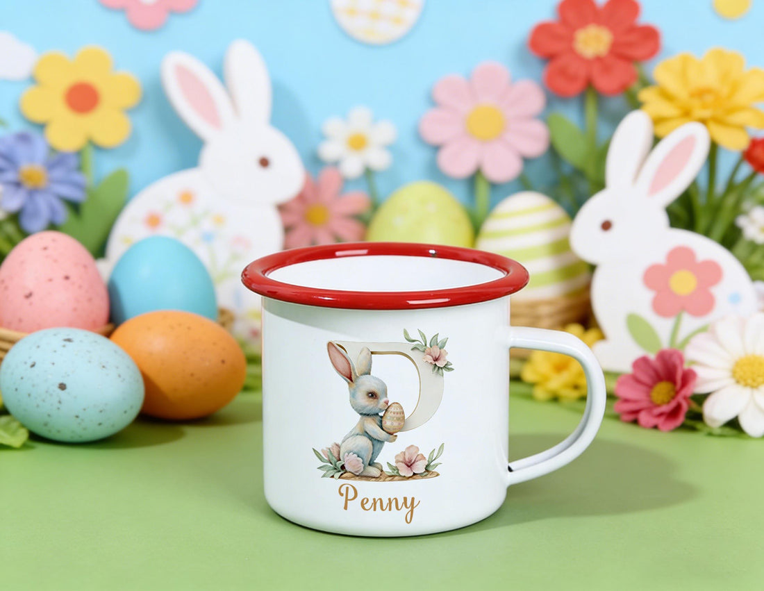Personalized Easter Name Mug – Custom Initial and Name Easter Party Gift for Kids