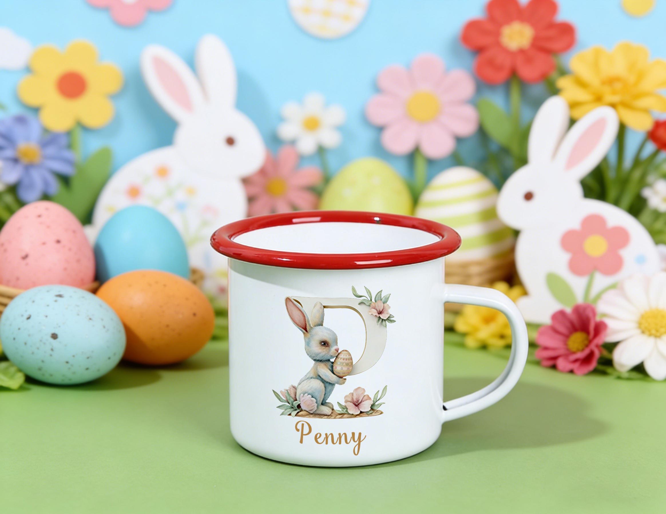 Personalized Easter Name Mug – Custom Initial and Name Easter Party Gift for Kids