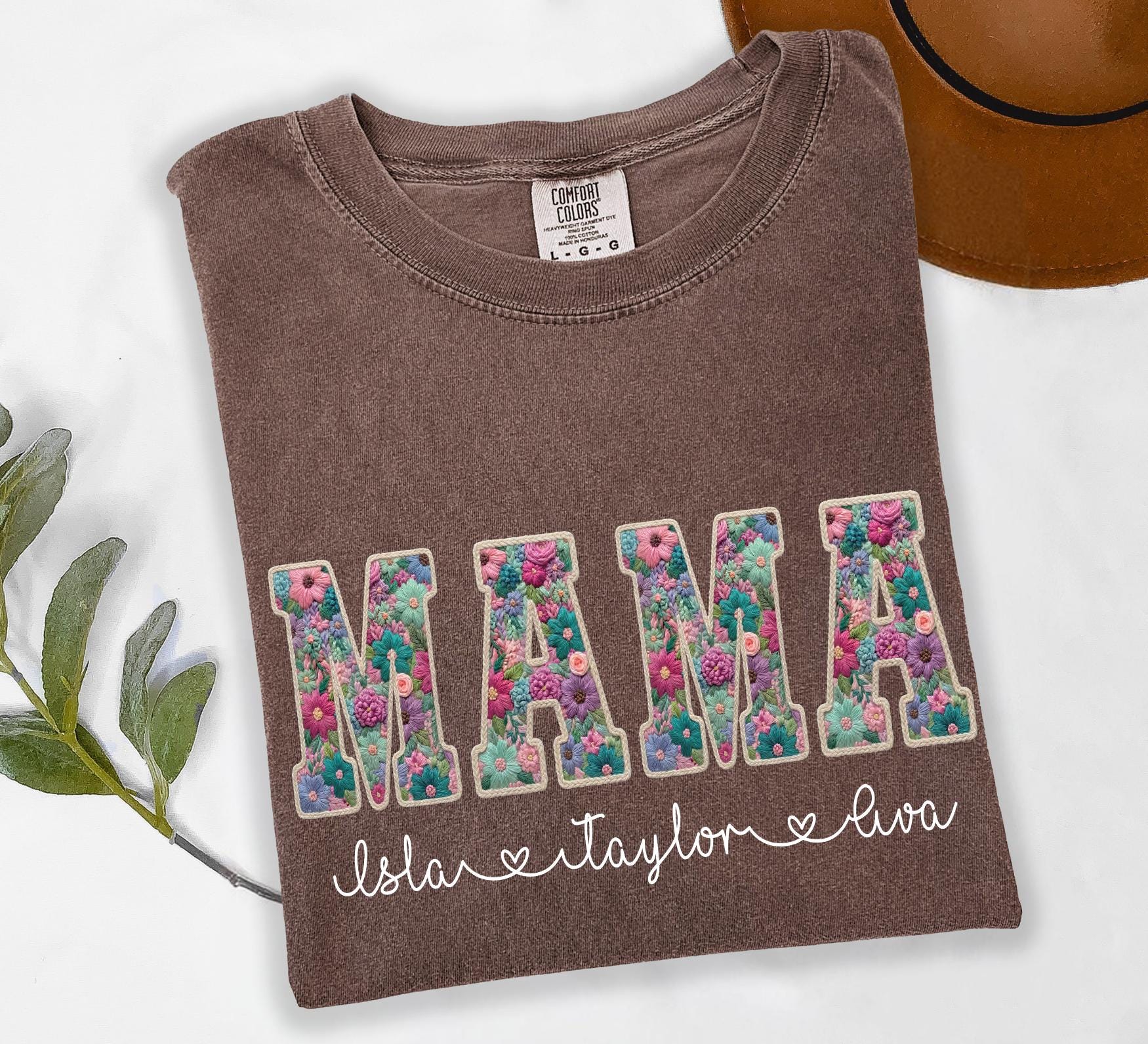 Personalized Mama Shirt – Faux Embroidery Kids Names Tee