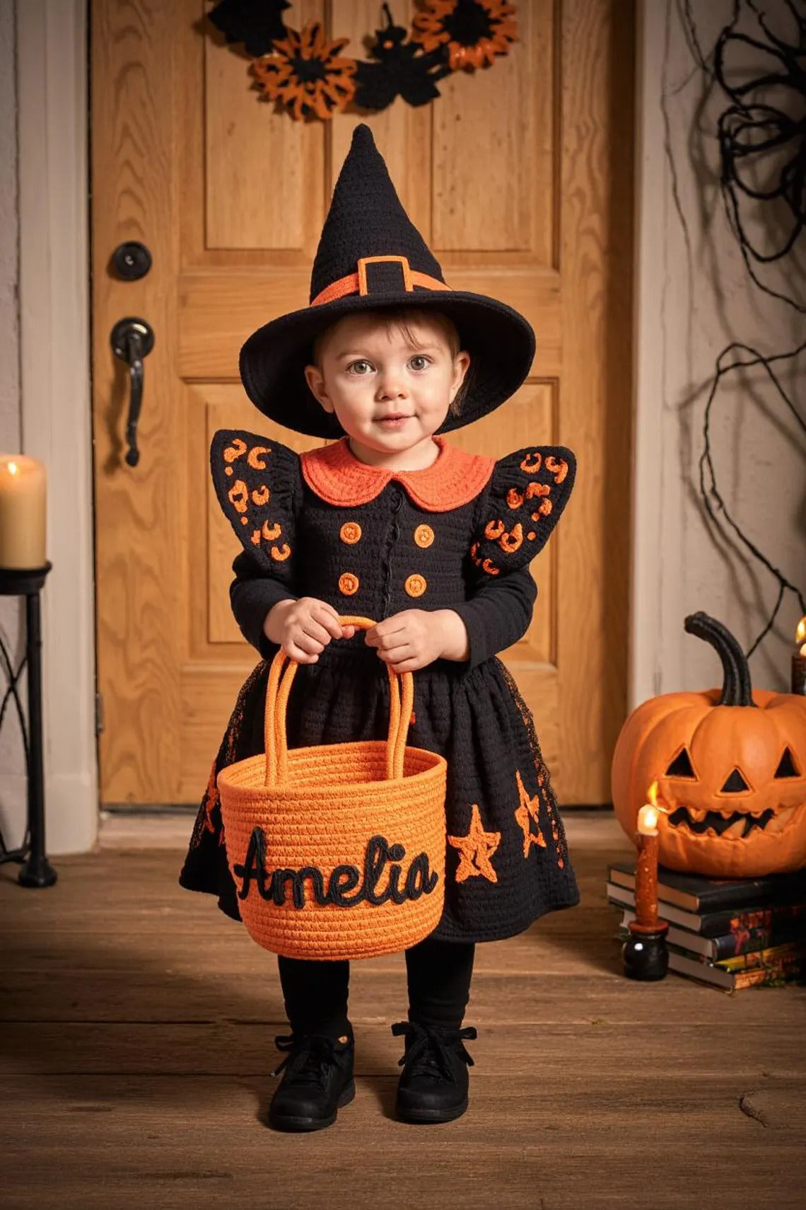 Personalized Halloween Cotton Basket, Custom Name Trick-or-Treat Bag, Custom Baby Shower Name Basket