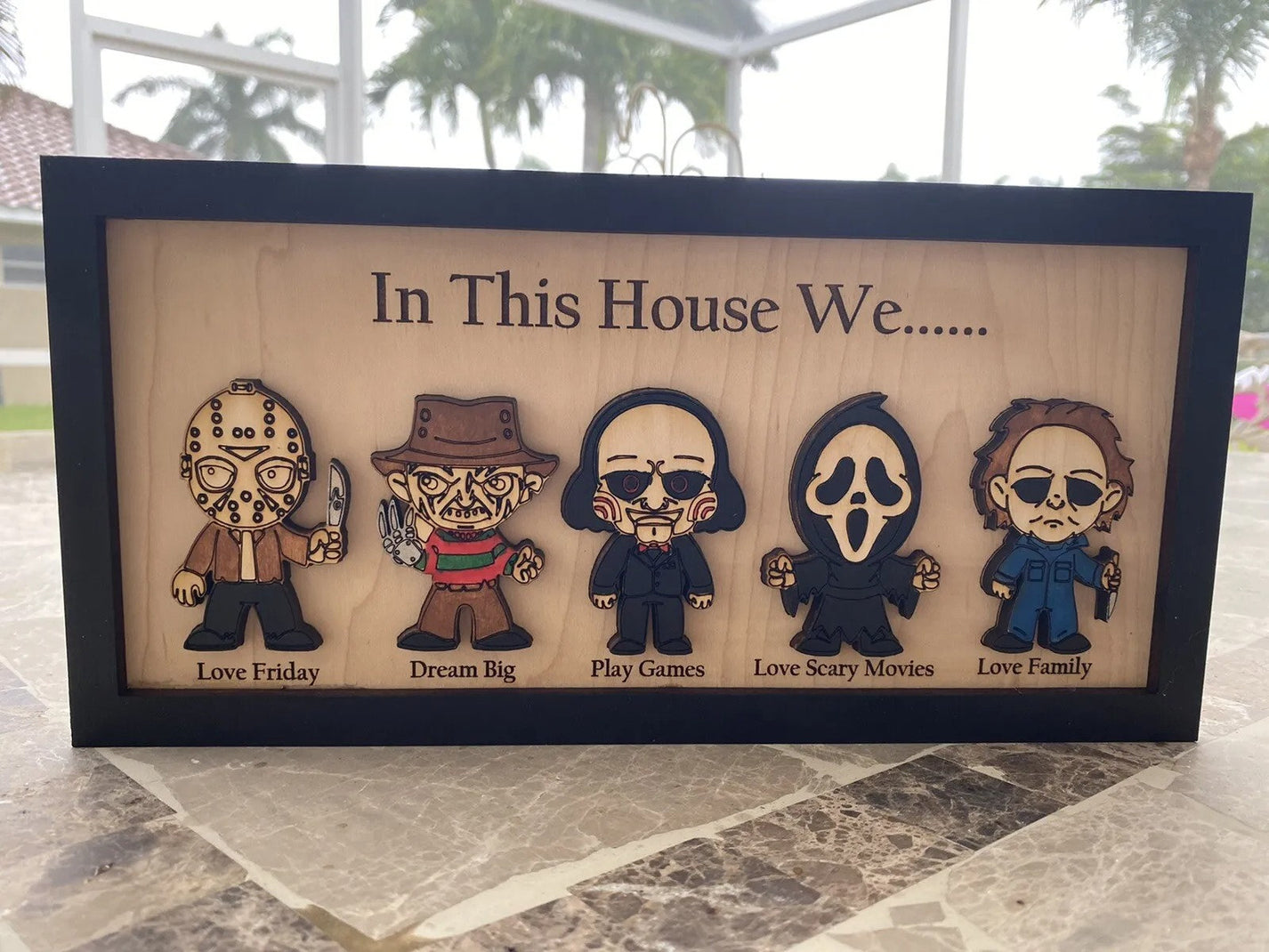 In This House We Horror Halloween 2 Layered Frame Wood Sign