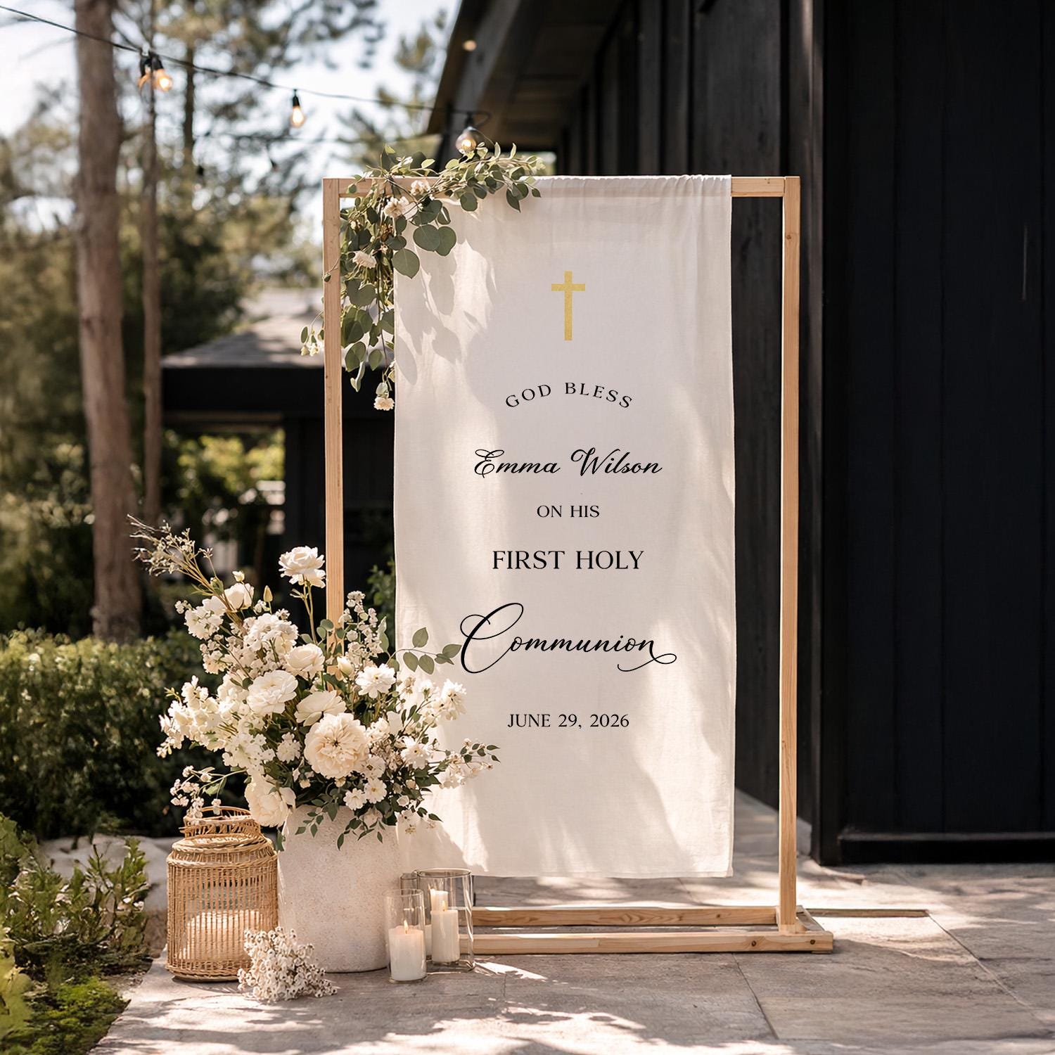 Personalized First Holy Communion Linen Banner