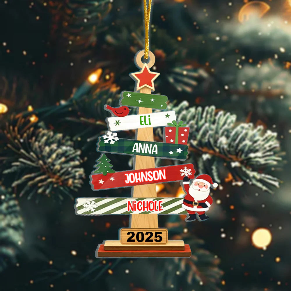 Our Family Christmas Tree Wooden Ornament - Personalized Christmas Gifts For Mom, Dad, Kids, Family