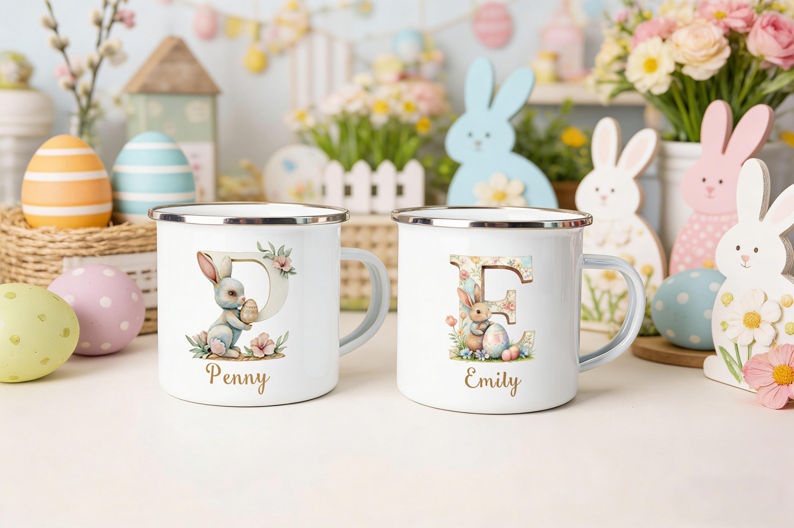 Personalized Easter Name Mug – Custom Initial and Name Easter Party Gift for Kids
