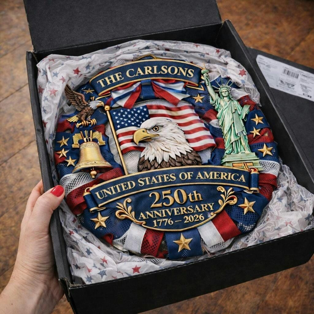Personalized America 250th Wood Wreath, Patriotic Door Sign