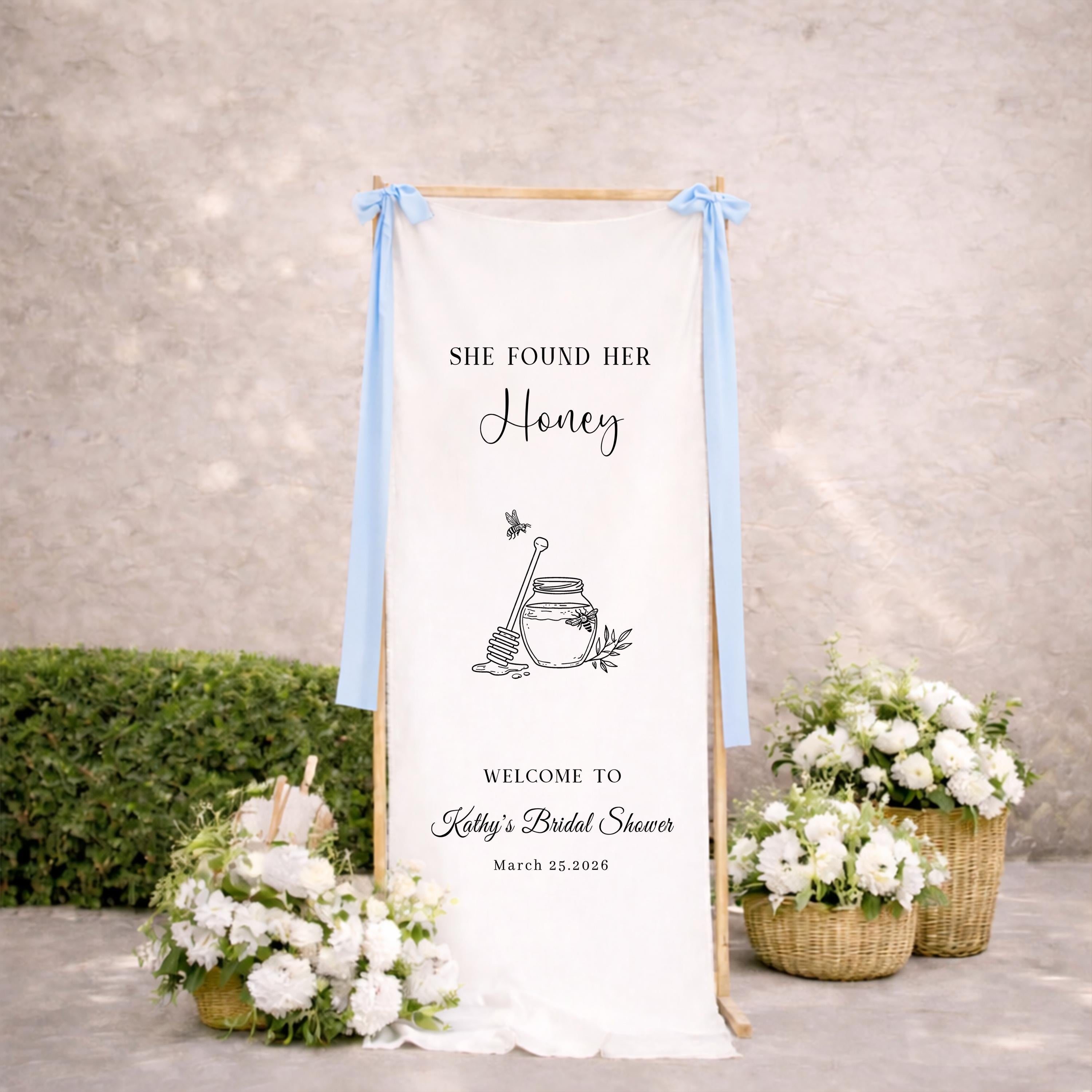 Personalized Bridal Shower Decor, Honey Bee Bridal Shower Linen Banner
