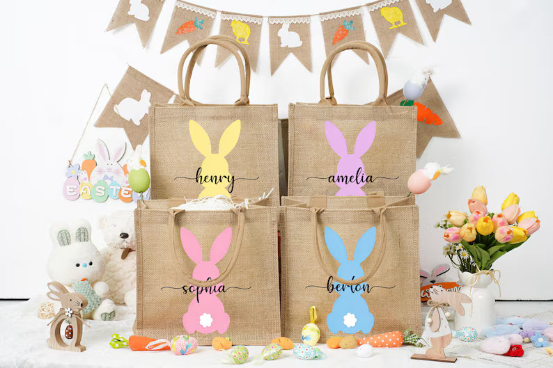 Personalized Easter Bunny Bag – Custom Jute Tote for Kids
