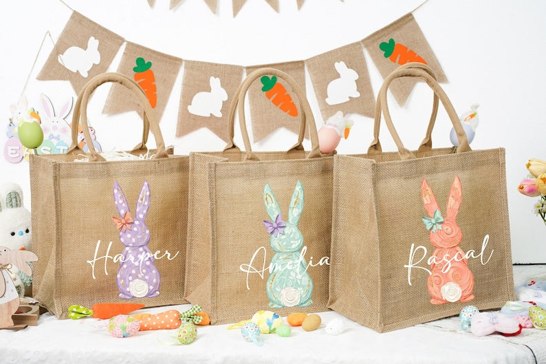 Personalized Easter Bunny Bag – Custom Jute Tote for Kids