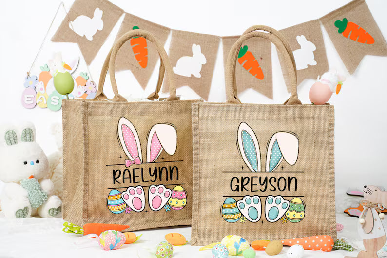 Personalized Easter Bunny Bag – Custom Jute Tote for Kids