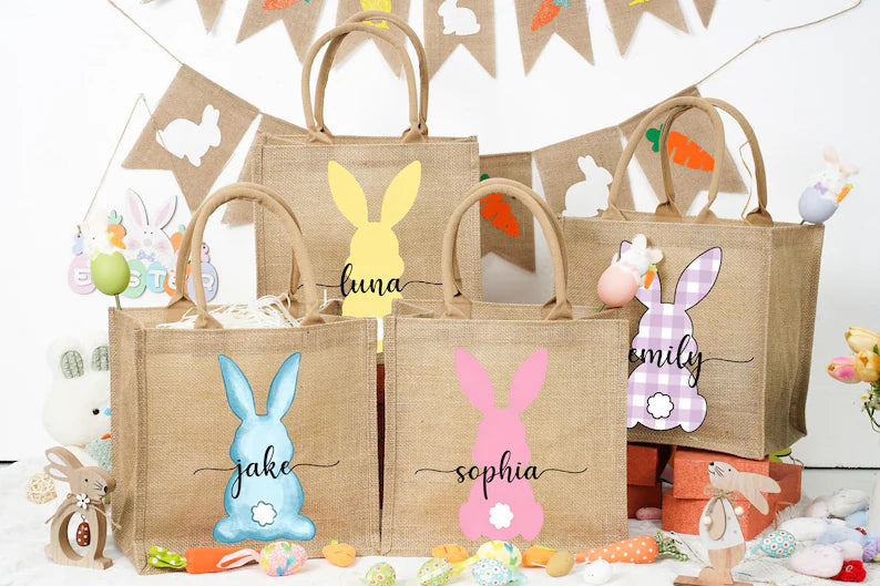 Personalized Easter Bunny Bag – Custom Jute Tote for Kids