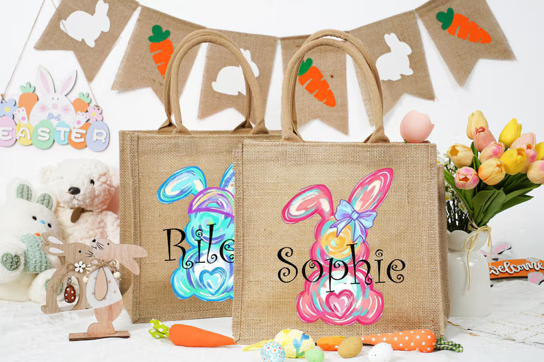 Personalized Easter Bunny Bag – Custom Jute Tote for Kids