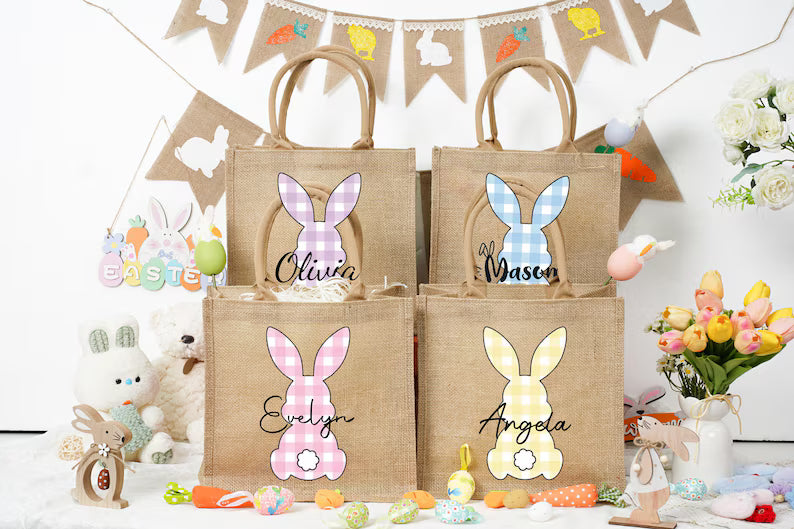 Personalized Easter Bunny Bag – Custom Jute Tote for Kids