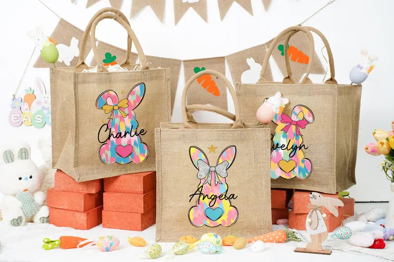 Personalized Easter Bunny Bag – Custom Jute Tote for Kids