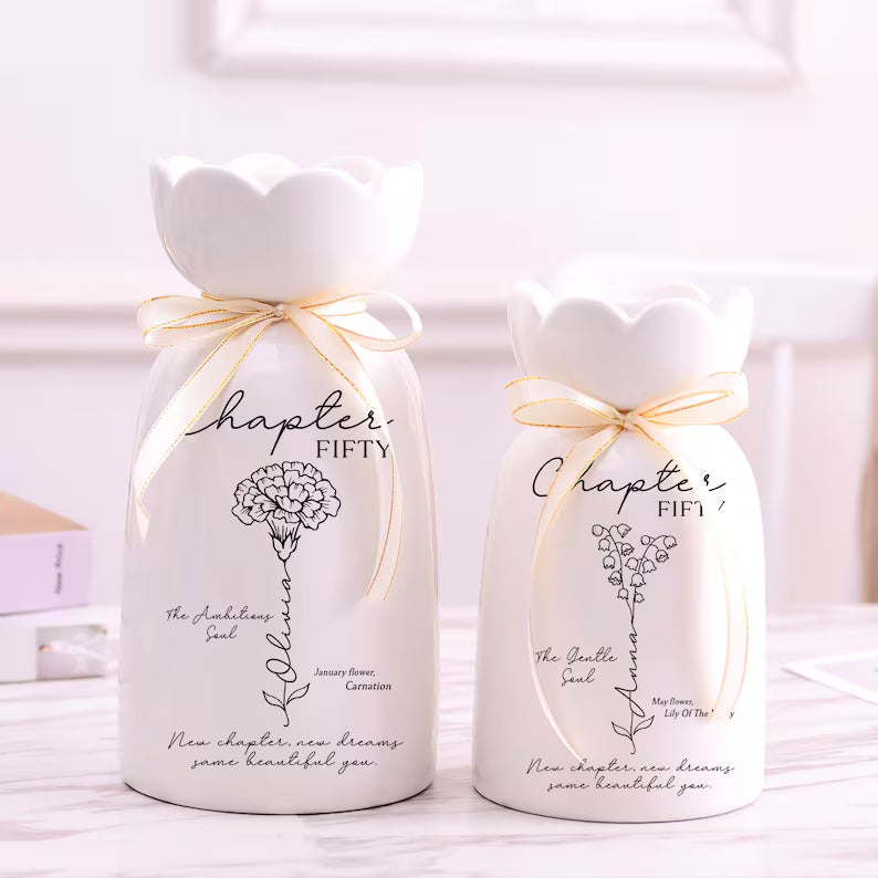 Custom Birth Month Flower Name Vase – Personalized Gift for Mom, Wife, or Daughter