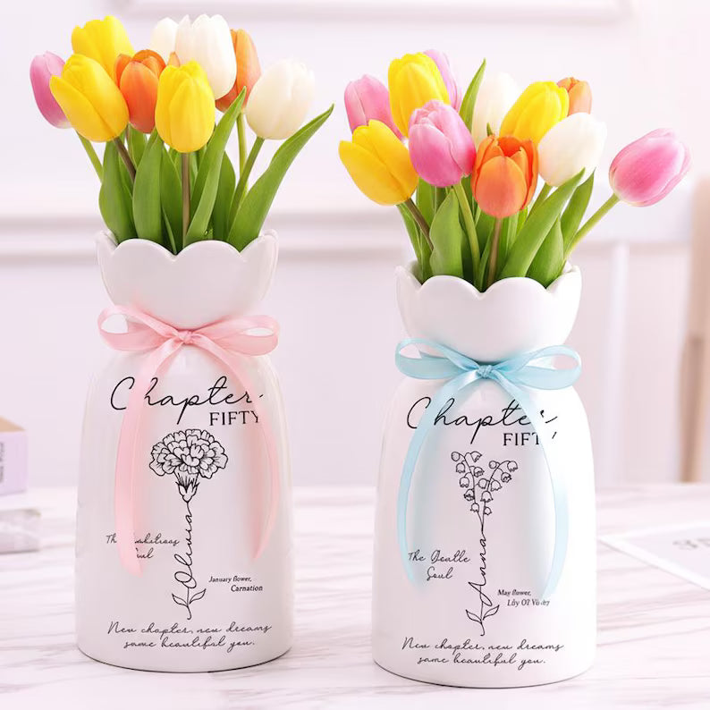Custom Birth Month Flower Name Vase – Personalized Gift for Mom, Wife, or Daughter
