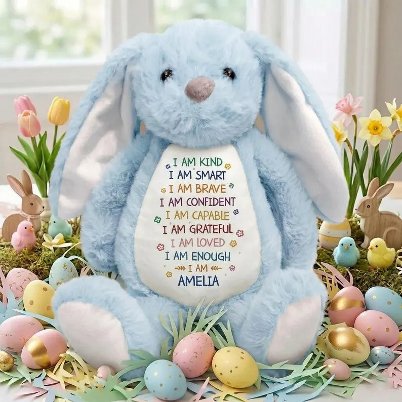 Personalized Easter Affirmation Bunny – Custom Name Plush Toy