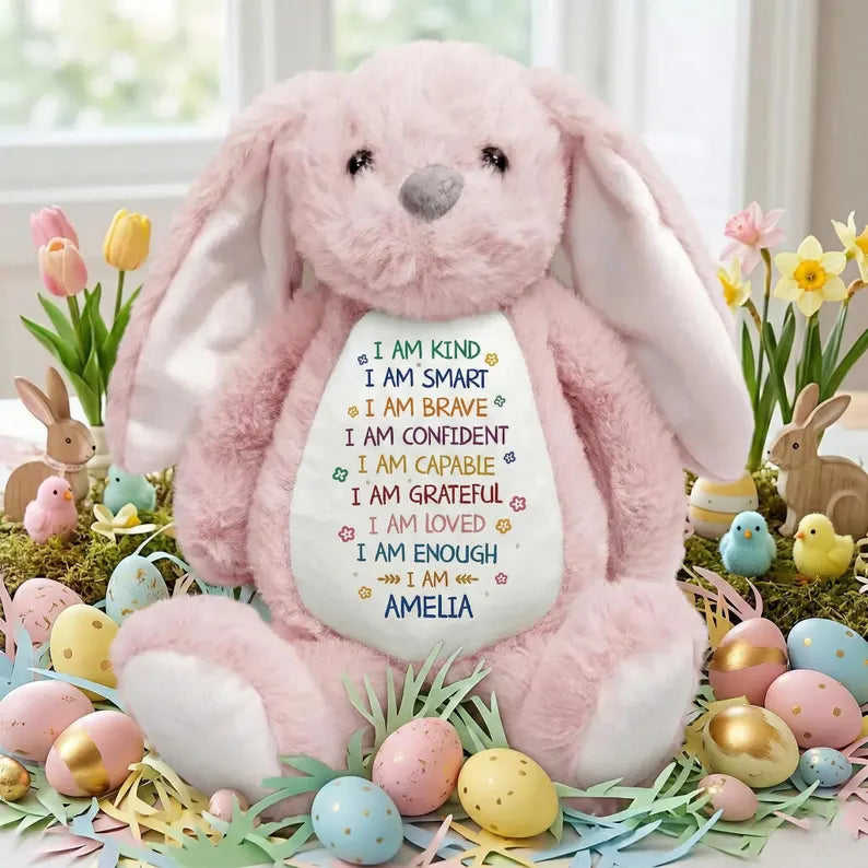 Personalized Easter Affirmation Bunny – Custom Name Plush Toy