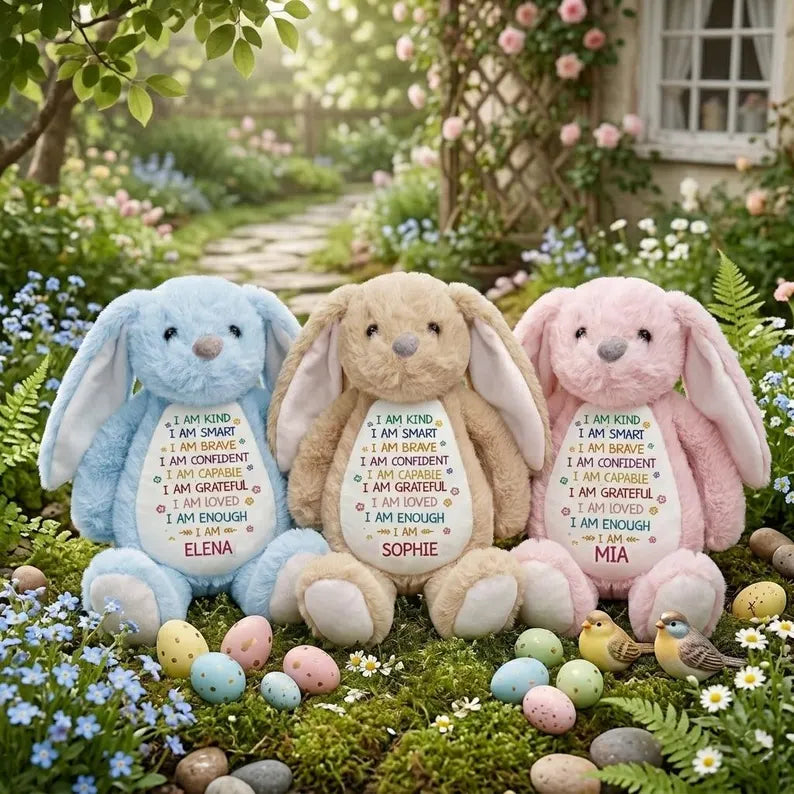 Personalized Easter Affirmation Bunny – Custom Name Plush Toy