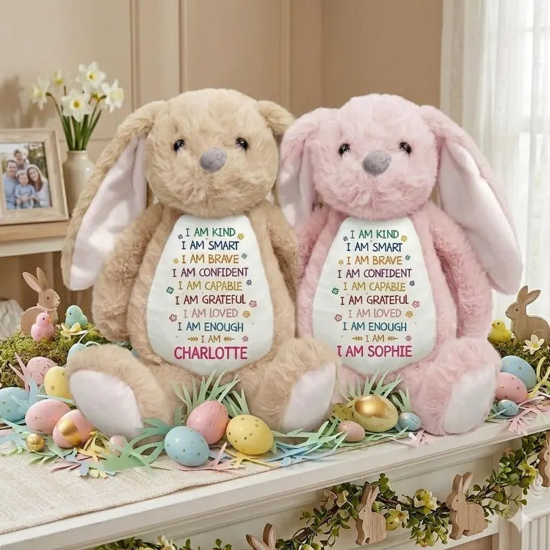 Personalized Easter Affirmation Bunny – Custom Name Plush Toy