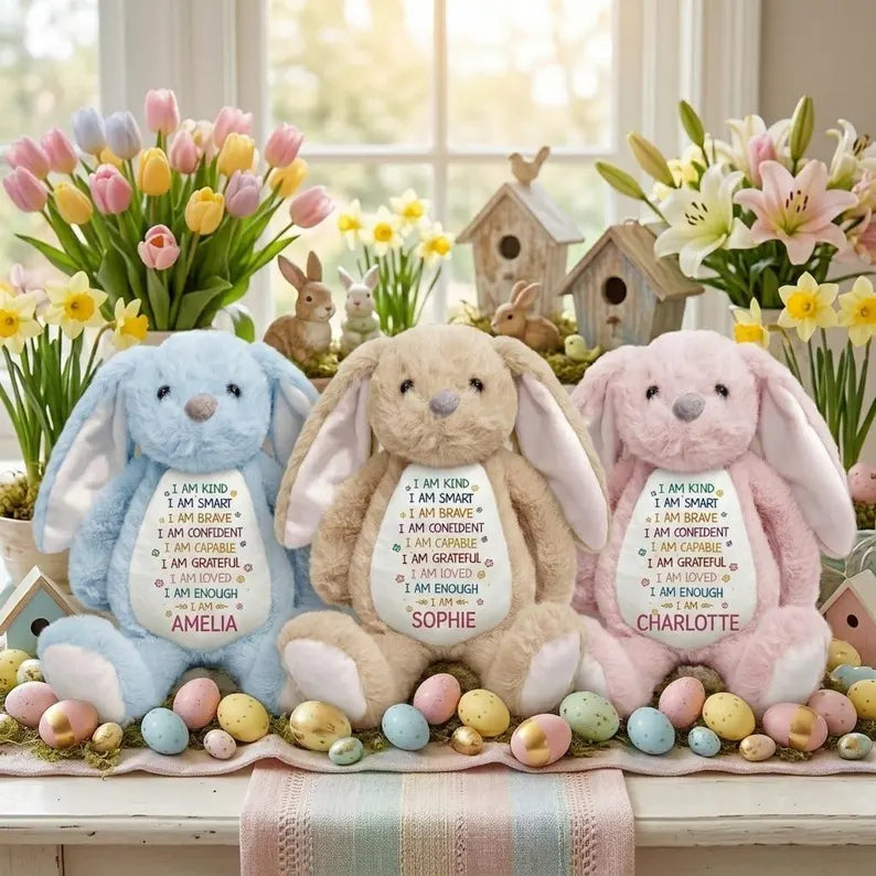 Personalized Easter Affirmation Bunny – Custom Name Plush Toy
