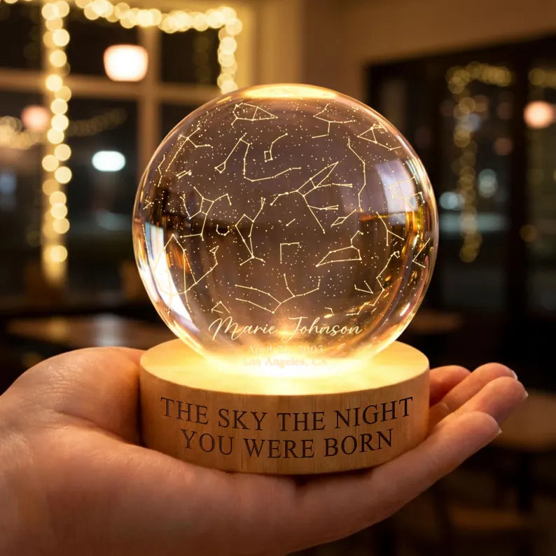 Personalized Star Map Crystal Ball Night Light – Custom Birthday & Mother's Day Gift