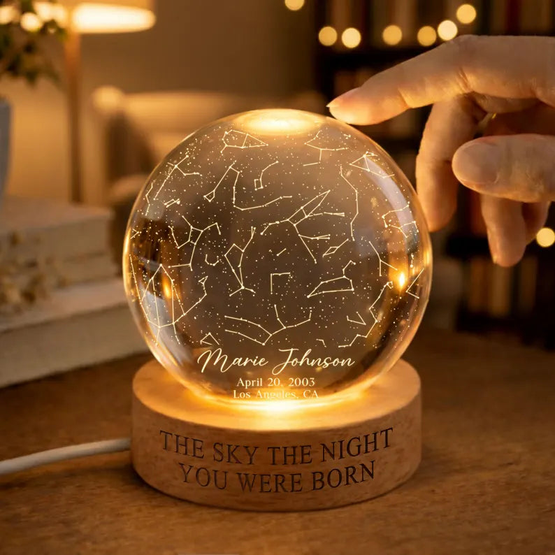 Personalized Star Map Crystal Ball Night Light – Custom Birthday & Mother's Day Gift