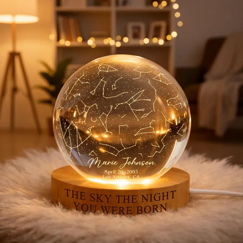 Personalized Star Map Crystal Ball Night Light – Custom Birthday & Mother's Day Gift