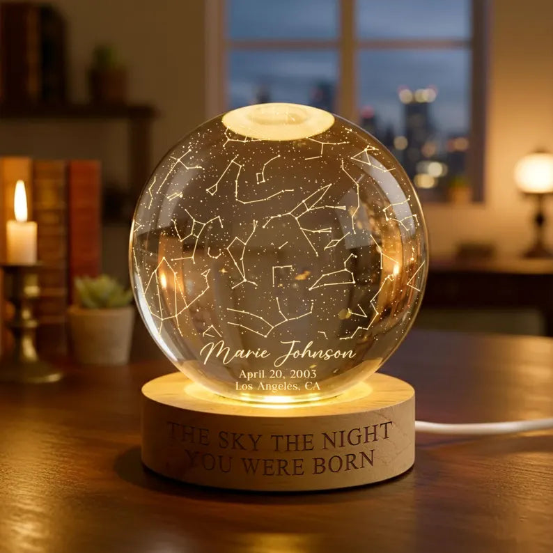 Personalized Star Map Crystal Ball Night Light – Custom Birthday & Mother's Day Gift